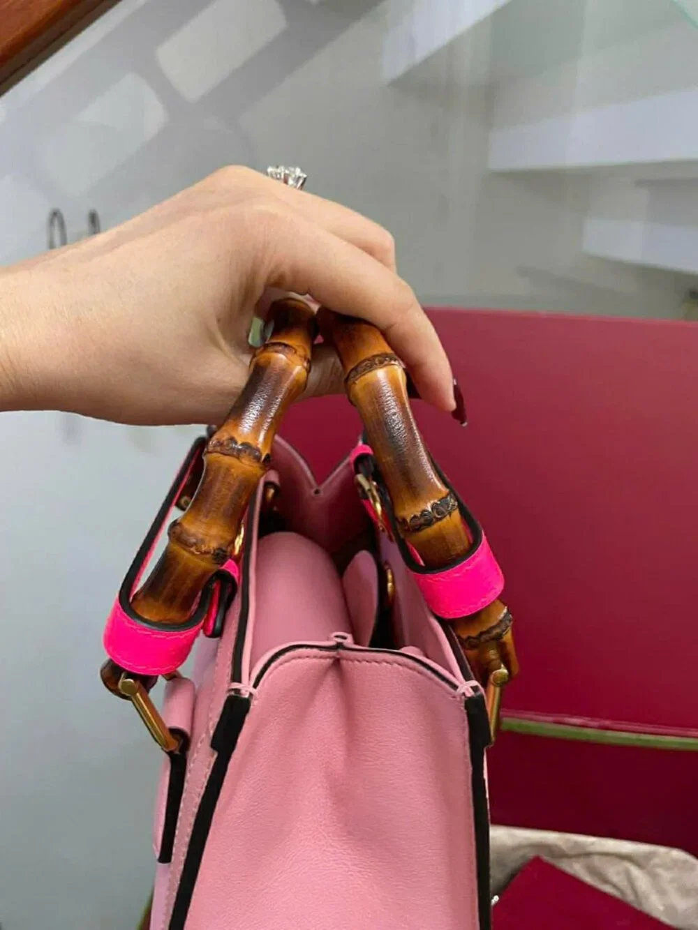 GUCCI Wonka Grain Calfskin Mini Diana Tote Bag Pink - Picture 15 of 16